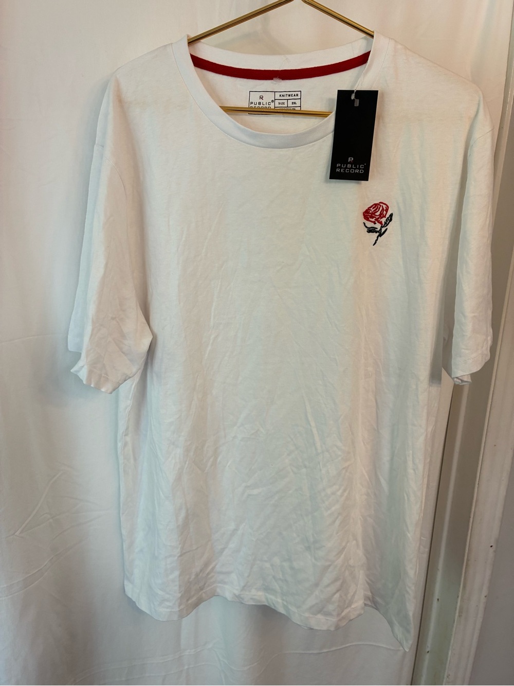 Public Record White Rose Embroidered Crew Neck T‑Shirt